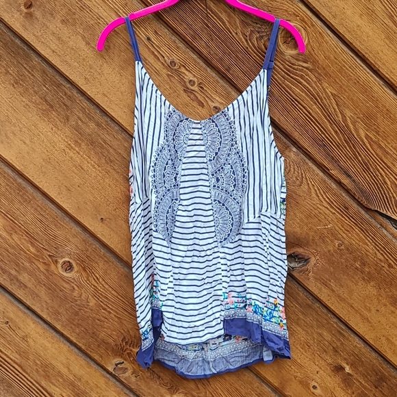 CAbi Tops - CAbi 137 Harlow blue & white stripe floral Cami